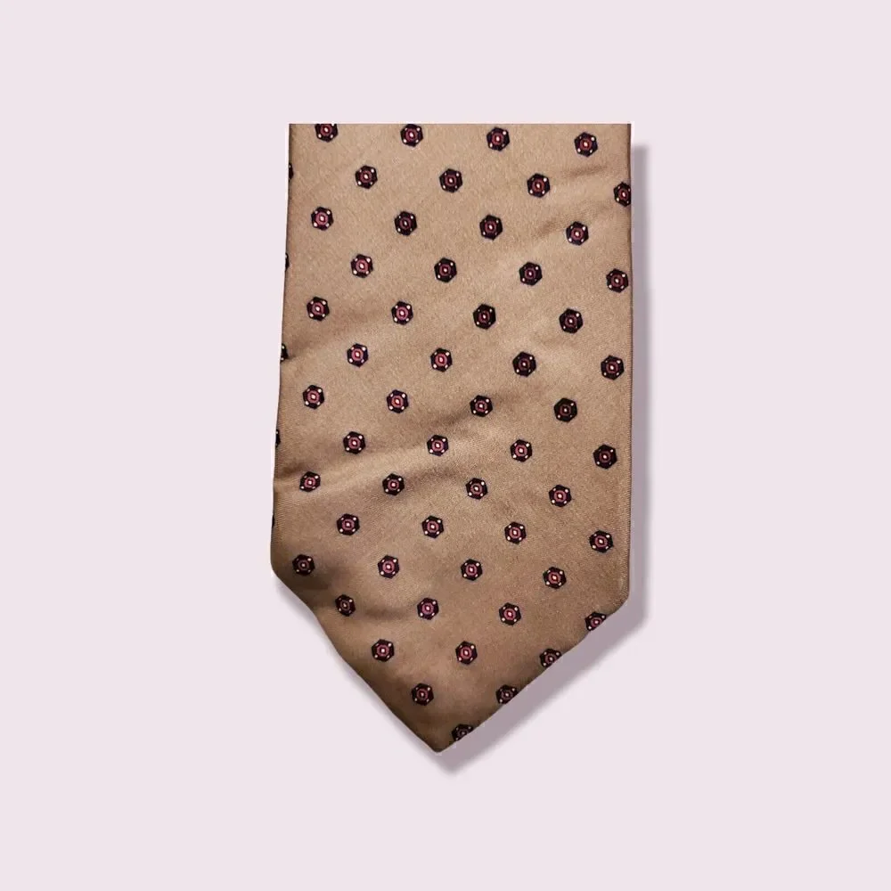 Brooks Brothers Makers Tan Geometric Print Necktie Tie Preppy | Ivy Vintage